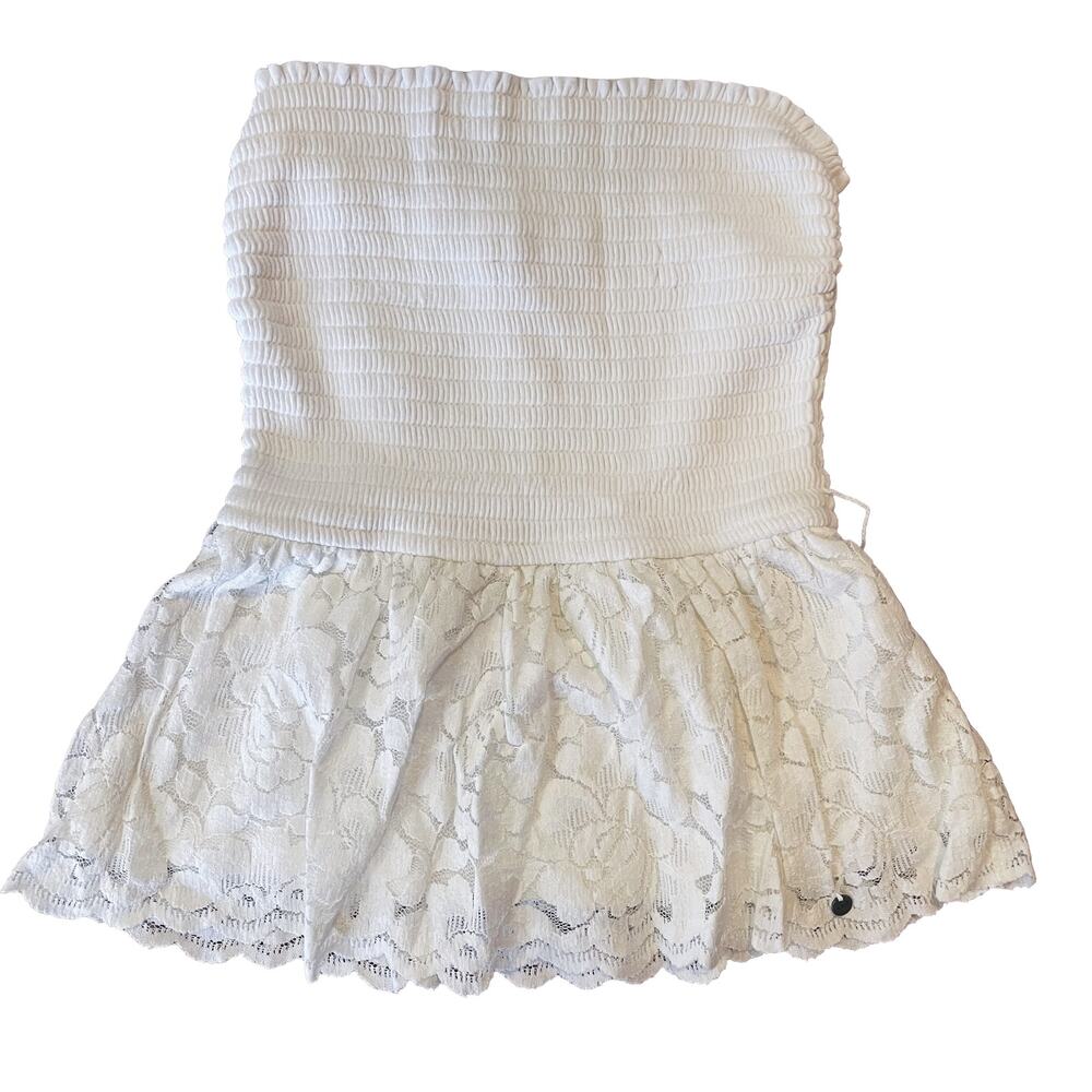 Y2K Abercrombie & Fitch strapless smocked peplum lace top XS